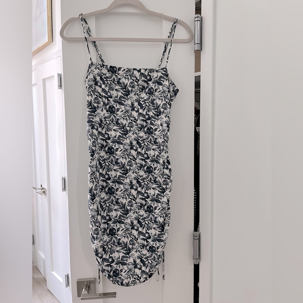 Navy blue and white floral dress